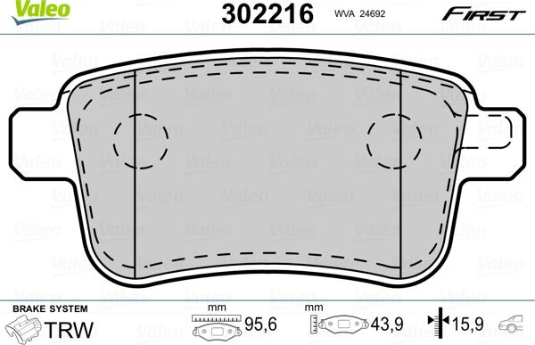 Valeo 302216 - Bremžu uzliku kompl., Disku bremzes www.autospares.lv