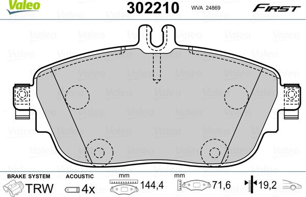 Valeo 302210 - Bremžu uzliku kompl., Disku bremzes www.autospares.lv