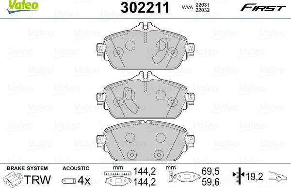 Valeo 302211 - Brake Pad Set, disc brake www.autospares.lv