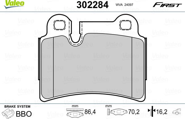 Valeo 302284 - Bremžu uzliku kompl., Disku bremzes autospares.lv