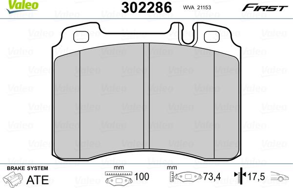 Valeo 302286 - Brake Pad Set, disc brake www.autospares.lv