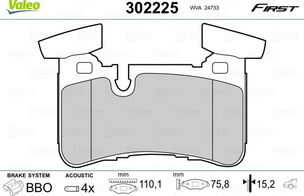 Valeo 302225 - Bremžu uzliku kompl., Disku bremzes www.autospares.lv