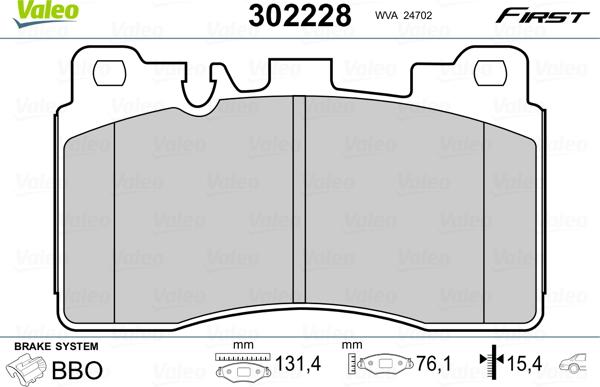 Valeo 302228 - Bremžu uzliku kompl., Disku bremzes www.autospares.lv