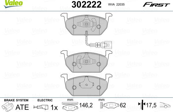 Valeo 302222 - Тормозные колодки, дисковые, комплект www.autospares.lv