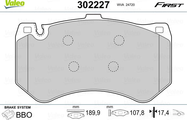 Valeo 302227 - Bremžu uzliku kompl., Disku bremzes www.autospares.lv