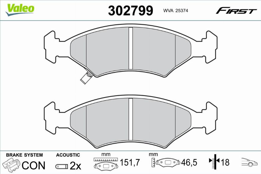 Valeo 302799 - Bremžu uzliku kompl., Disku bremzes www.autospares.lv