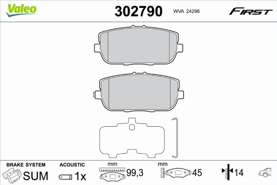 Valeo 302790 - Bremžu uzliku kompl., Disku bremzes www.autospares.lv