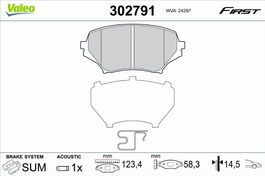 Valeo 302791 - Bremžu uzliku kompl., Disku bremzes www.autospares.lv