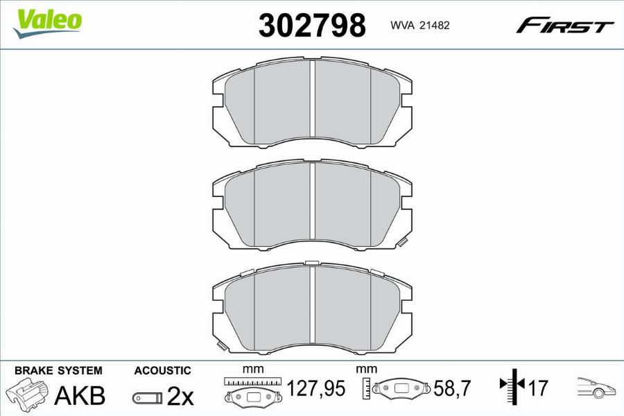 Valeo 302798 - Bremžu uzliku kompl., Disku bremzes www.autospares.lv