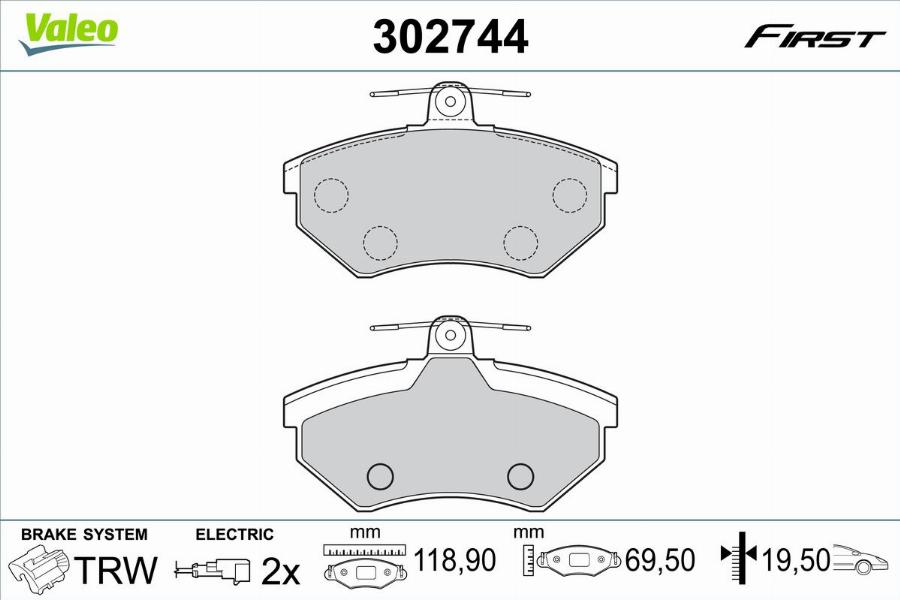 Valeo 302744 - Bremžu uzliku kompl., Disku bremzes www.autospares.lv