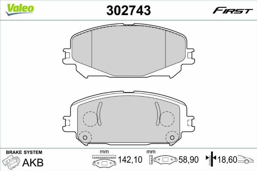 Valeo 302743 - Bremžu uzliku kompl., Disku bremzes www.autospares.lv