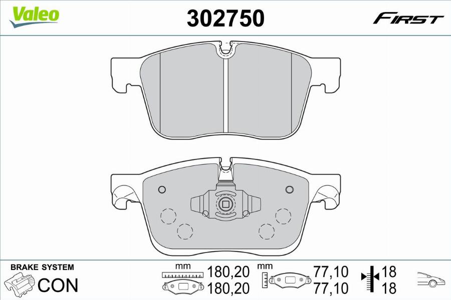 Valeo 302750 - Bremžu uzliku kompl., Disku bremzes www.autospares.lv