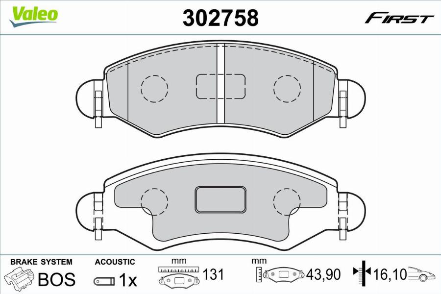 Valeo 302758 - Bremžu uzliku kompl., Disku bremzes www.autospares.lv