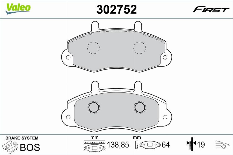 Valeo 302752 - Bremžu uzliku kompl., Disku bremzes www.autospares.lv