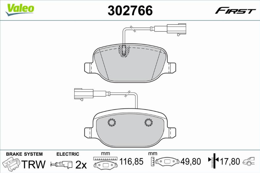 Valeo 302766 - Bremžu uzliku kompl., Disku bremzes www.autospares.lv