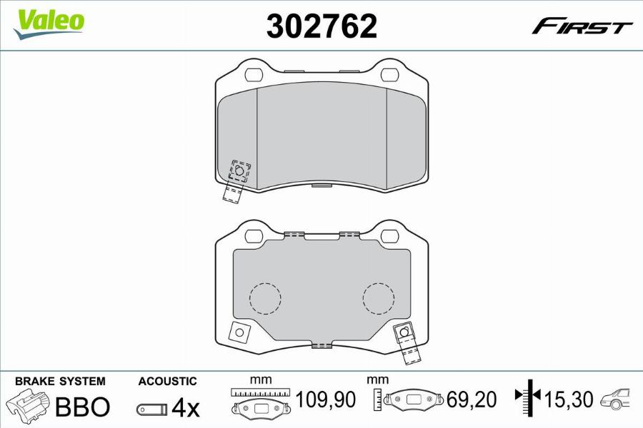 Valeo 302762 - Bremžu uzliku kompl., Disku bremzes www.autospares.lv