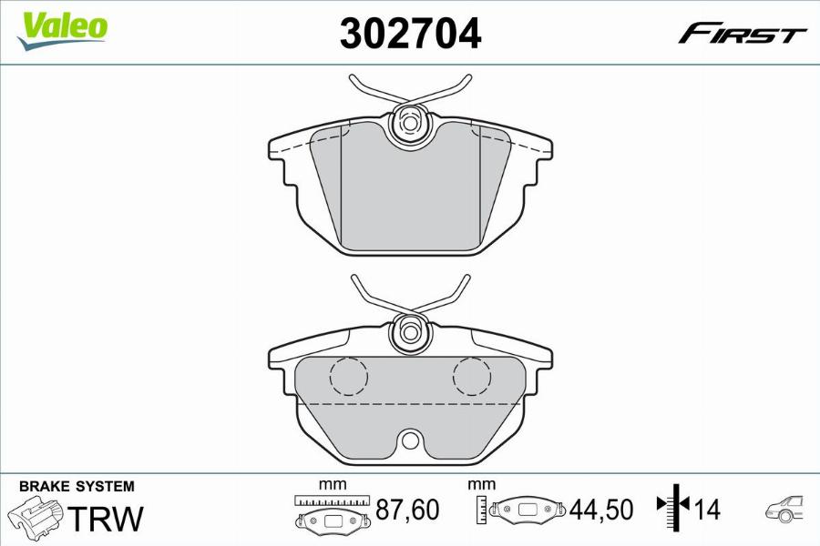 Valeo 302704 - Bremžu uzliku kompl., Disku bremzes www.autospares.lv