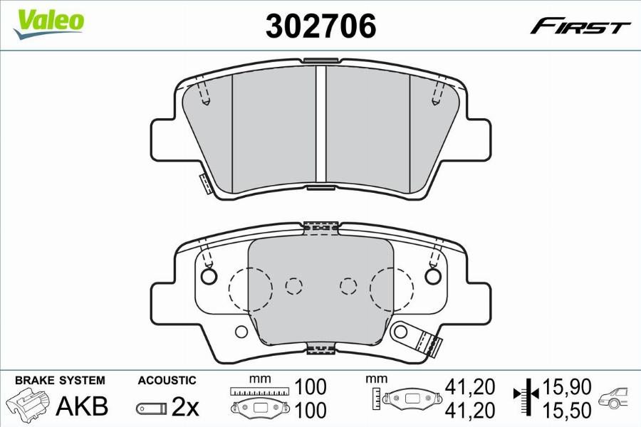 Valeo 302706 - Bremžu uzliku kompl., Disku bremzes www.autospares.lv