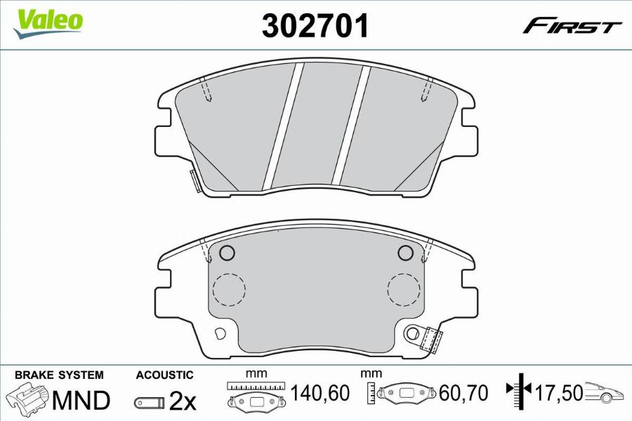 Valeo 302701 - Bremžu uzliku kompl., Disku bremzes www.autospares.lv