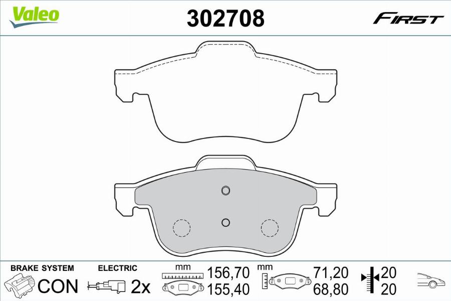 Valeo 302708 - Bremžu uzliku kompl., Disku bremzes www.autospares.lv