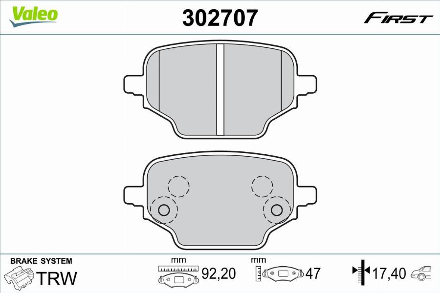 Valeo 302707 - Bremžu uzliku kompl., Disku bremzes www.autospares.lv