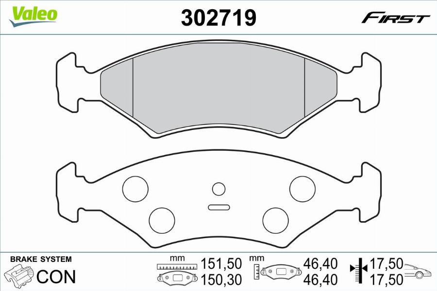 Valeo 302719 - Bremžu uzliku kompl., Disku bremzes www.autospares.lv