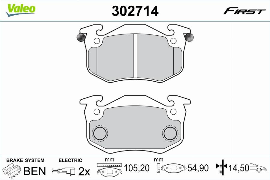 Valeo 302714 - Bremžu uzliku kompl., Disku bremzes www.autospares.lv