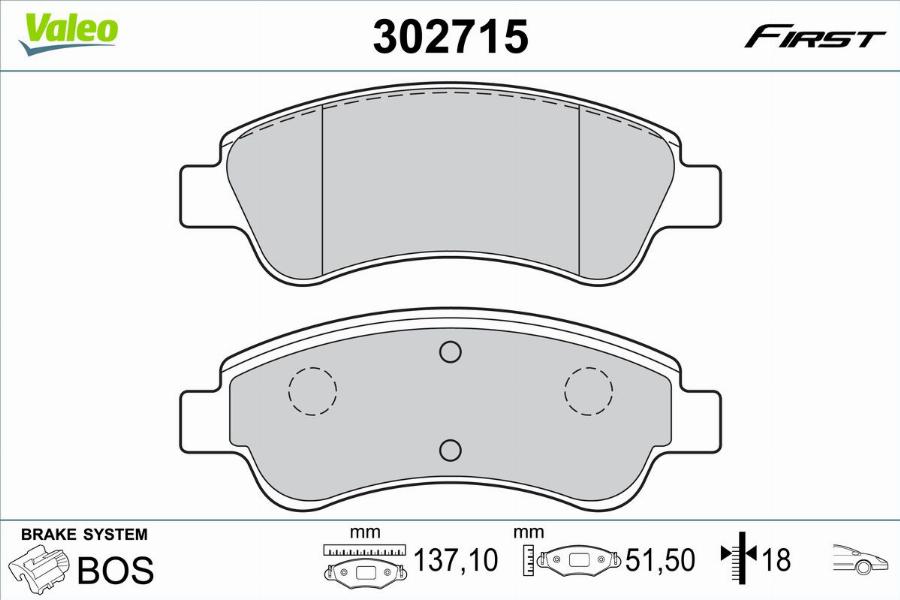 Valeo 302715 - Bremžu uzliku kompl., Disku bremzes www.autospares.lv