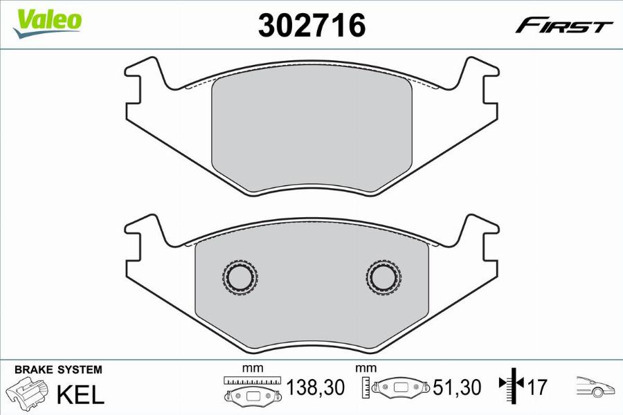 Valeo 302716 - Bremžu uzliku kompl., Disku bremzes www.autospares.lv