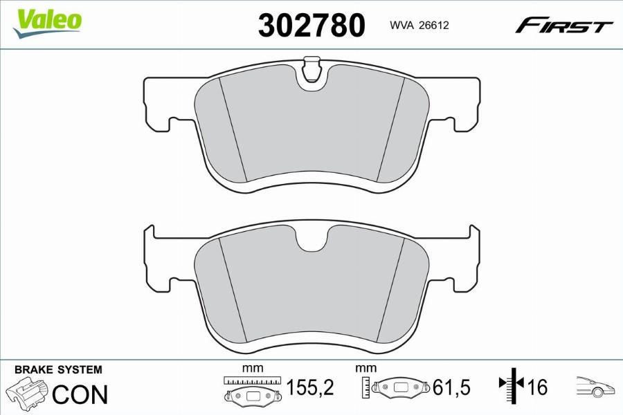 Valeo 302780 - Bremžu uzliku kompl., Disku bremzes www.autospares.lv