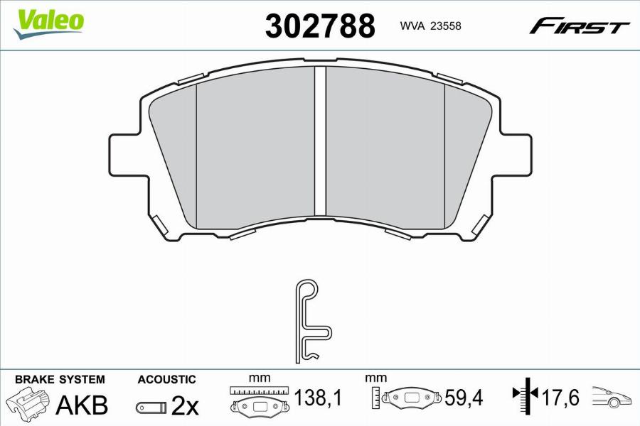 Valeo 302788 - Bremžu uzliku kompl., Disku bremzes www.autospares.lv