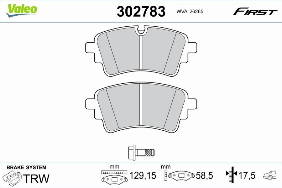 Valeo 302783 - Bremžu uzliku kompl., Disku bremzes www.autospares.lv