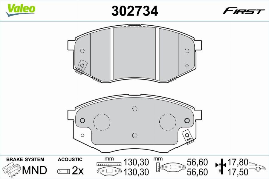 Valeo 302734 - Bremžu uzliku kompl., Disku bremzes www.autospares.lv