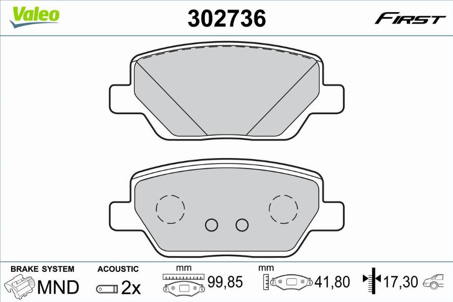 Valeo 302736 - Bremžu uzliku kompl., Disku bremzes www.autospares.lv