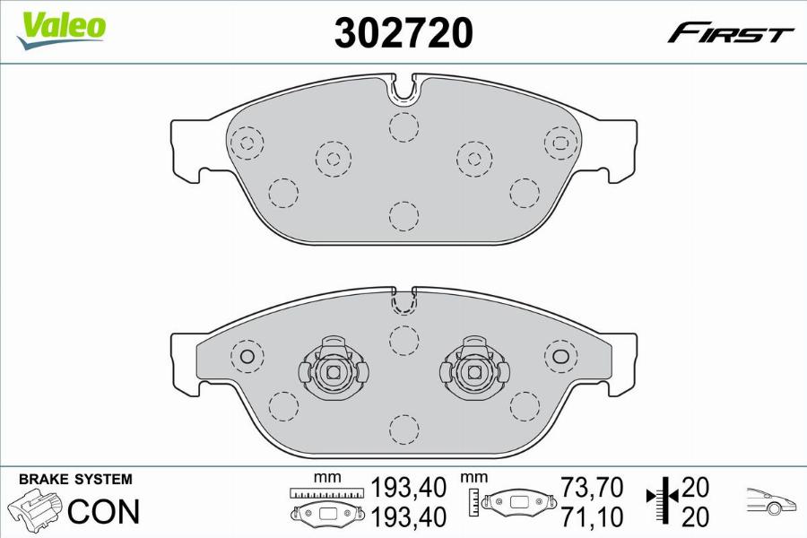 Valeo 302720 - Bremžu uzliku kompl., Disku bremzes www.autospares.lv