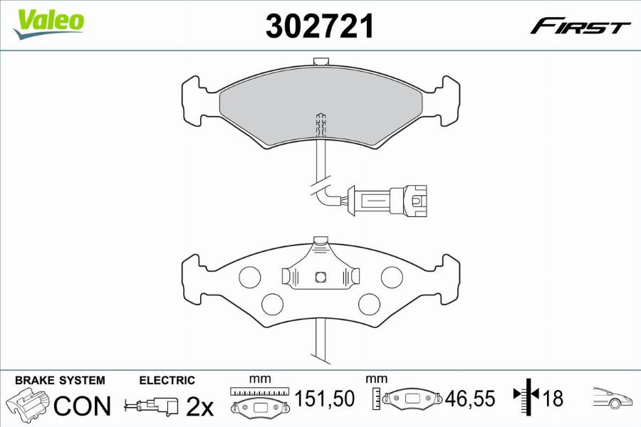 Valeo 302721 - Bremžu uzliku kompl., Disku bremzes www.autospares.lv