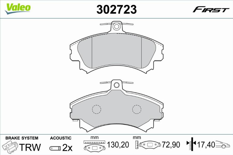 Valeo 302723 - Bremžu uzliku kompl., Disku bremzes www.autospares.lv