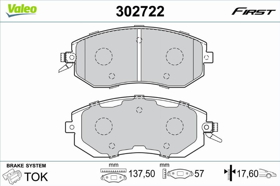 Valeo 302722 - Bremžu uzliku kompl., Disku bremzes www.autospares.lv