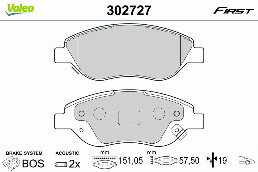 Valeo 302727 - Bremžu uzliku kompl., Disku bremzes www.autospares.lv