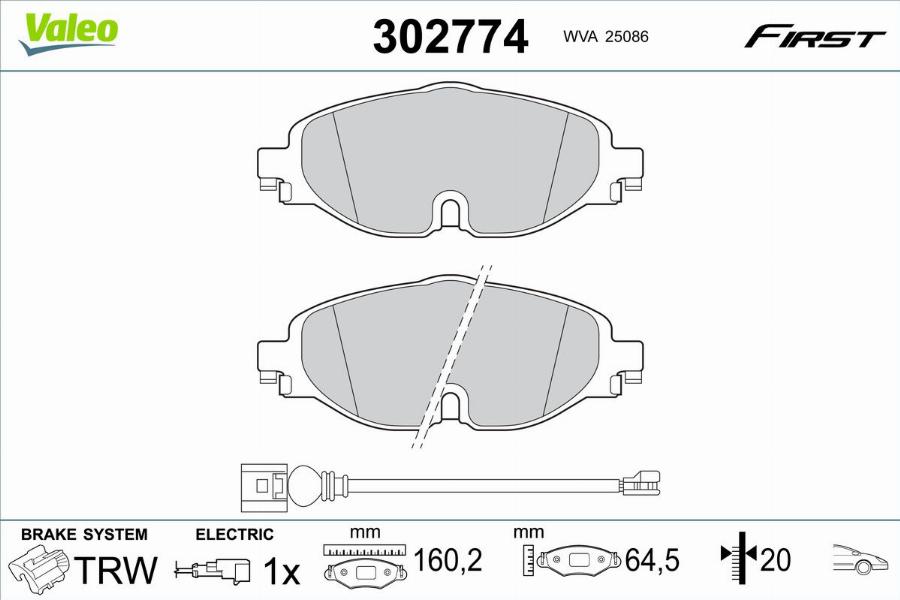 Valeo 302774 - Bremžu uzliku kompl., Disku bremzes www.autospares.lv