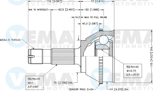 VEMA 18263 - Šarnīru komplekts, Piedziņas vārpsta autospares.lv