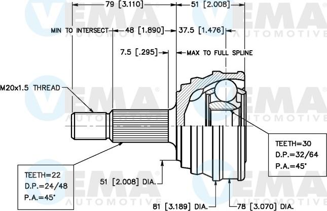 VEMA 18232 - Шарнирный комплект, ШРУС, приводной вал www.autospares.lv