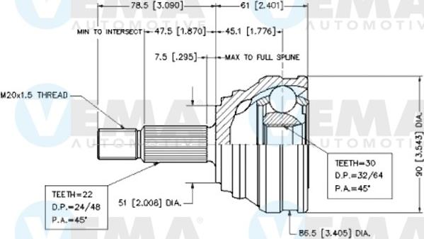 VEMA 18237 - Шарнирный комплект, ШРУС, приводной вал www.autospares.lv