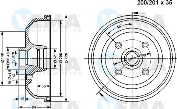 VEMA 800936 - Brake Drum www.autospares.lv