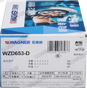 Wagner WZD653-D - Bremžu uzliku kompl., Disku bremzes www.autospares.lv