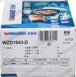 Wagner WZD1643-D - Bremžu uzliku kompl., Disku bremzes www.autospares.lv