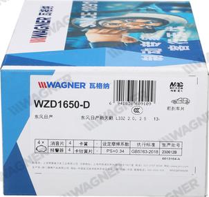 Wagner WZD1650-D - Bremžu uzliku kompl., Disku bremzes www.autospares.lv