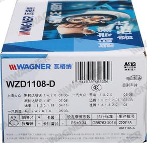 Wagner WZD1108-D - Bremžu uzliku kompl., Disku bremzes www.autospares.lv