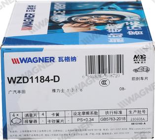 Wagner WZD1184-D - Bremžu uzliku kompl., Disku bremzes www.autospares.lv