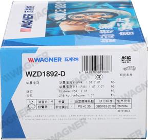 Wagner WZD1892-D - Bremžu uzliku kompl., Disku bremzes www.autospares.lv